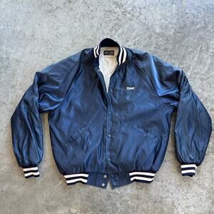 Vintage BUTWIN Satin Bomber Jacket L Navy Blue Quilted Made in USA Varsity